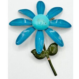 Vintage blue enamel flower brooch pin